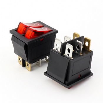 Twin single switch, boat shape KCD3, KCD8-212N with light, 6-pin two way power switch