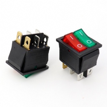 Twin single switch, boat shape KCD3, KCD8-212N with light, 6-pin two way power switch