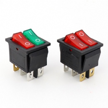 Twin single switch, boat shape KCD3, KCD8-212N with light, 6-pin two way power switch